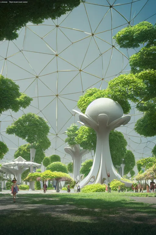 Image similar to expo 6 7 pavillion, solarpunk, studio ghibli, jean - baptiste monge, octane render, 4 k, symmetry