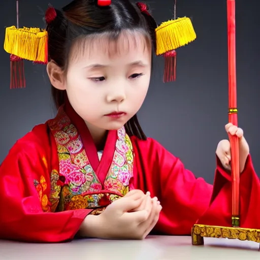 Prompt: Chinese cute little girl holding incense burner,hd,8k
