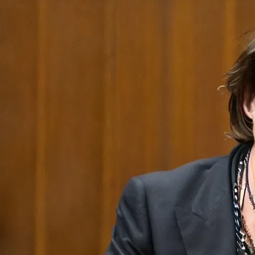 Prompt: Johnny Depp happy in courtroom , ultra Realistic 8k