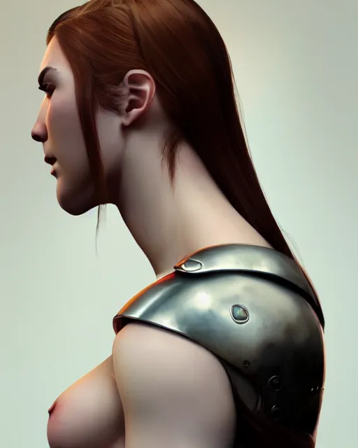 Image similar to side view of torso of pale skin beauty, scandinavian, finnish, caucasian, caucasoid, viking armor, paint by ilya kuvshinov and ross tran and karol bak and stanley lau and anna dittmann and artgerm and xiaoguang sun and tian zi