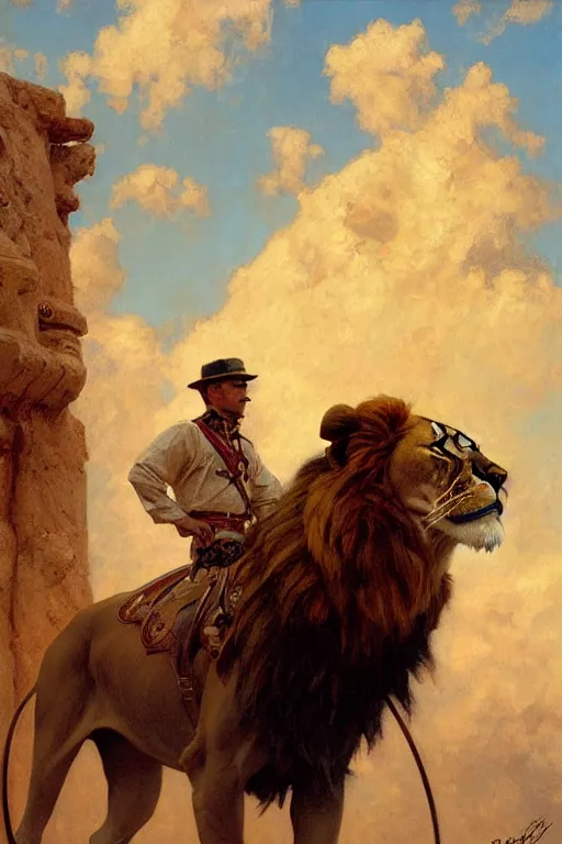 Image similar to lion tamer, highly detailed painting by gaston bussiere, craig mullins, j. c. leyendecker 8 k