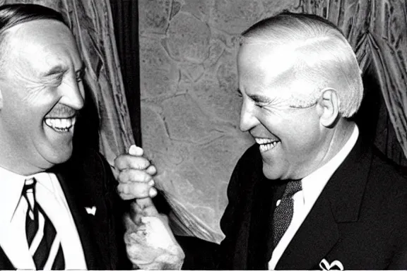 Image similar to “ very very intricate photorealistic photo of hitler and joe biden laughing together, detailed natural lighting, award - winning crisp details ”