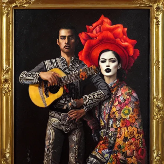 Image similar to portrait of a mexican mariachi musician, art by tom bagshaw and manuel sanjulian and diego rivera