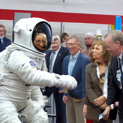 Image similar to cat astronaut shakes the hands with president