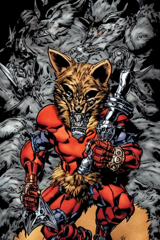 Image similar to A full body portrait of a new antihero character with a metal wolf mask art by Joe Madureira and Marc Silvestri, 4k, detailed, ominous, mysterious