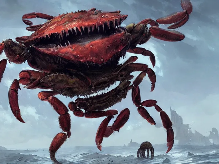 Prompt: apocalyptic crab sea monster, concept art by Greg Rutkowski, artstation, cgsociety