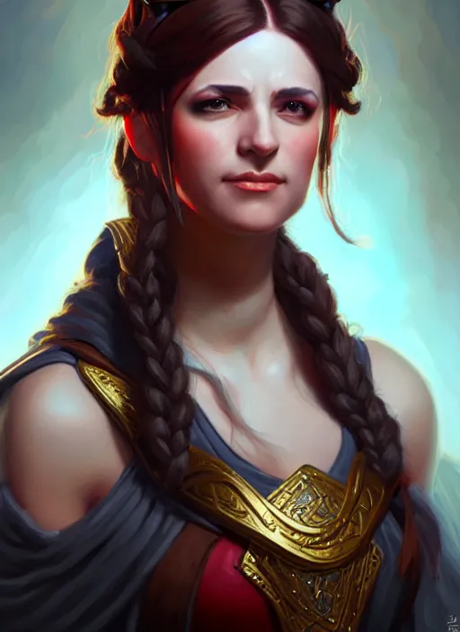 Prompt: a _ fantasy _ style _ portrait _ painting _ of female charismatic bard, rpg dnd oil _ painting _ unreal _ 5 _ daz. _ rpg _ portrait _ extremely _ detailed _ artgerm _ greg _ rutkowski _ greg
