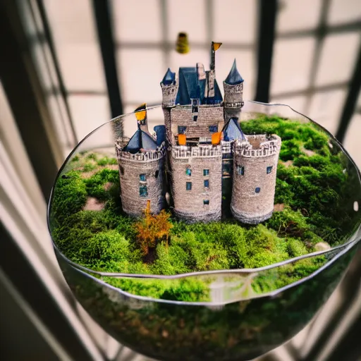 Image similar to aerial photo of castle in a terrarium, sigma 5 0 mm f 1. 4