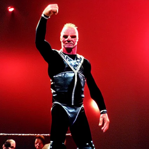 Image similar to nwo wrestler sting coming out into the ring from the entrance photo realistic high quality photo