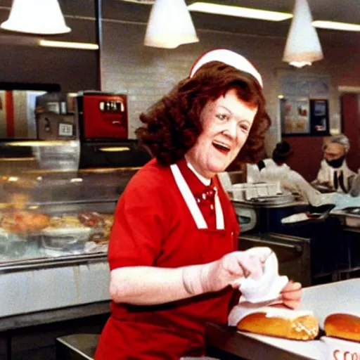 Image similar to color photo of julia child working at burger king