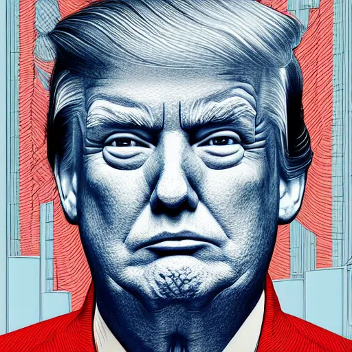 Image similar to the portrait donald trump, an ultrafine detailed illustration by james jean, intricate linework, bright colors, behance contest winner, vanitas, angular, altermodern, unreal engine 5 highly rendered, global illumination, radiant light, detailed and intricate environment