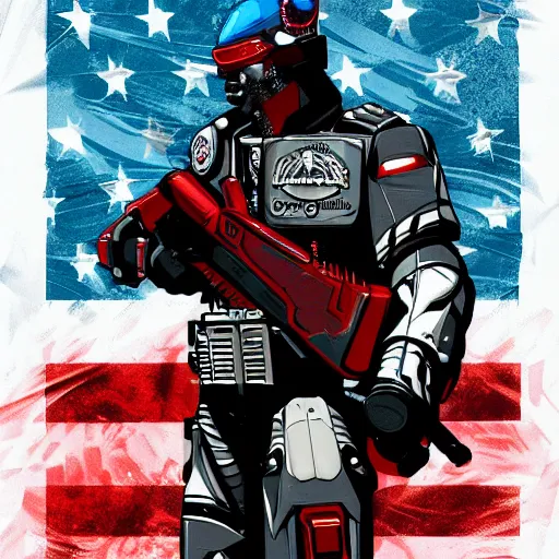 Prompt: America eagle with guns, cyborg, cyberpunk, goes hard, heavy metal, gritty, artstation, trending, detailed, patriotic.