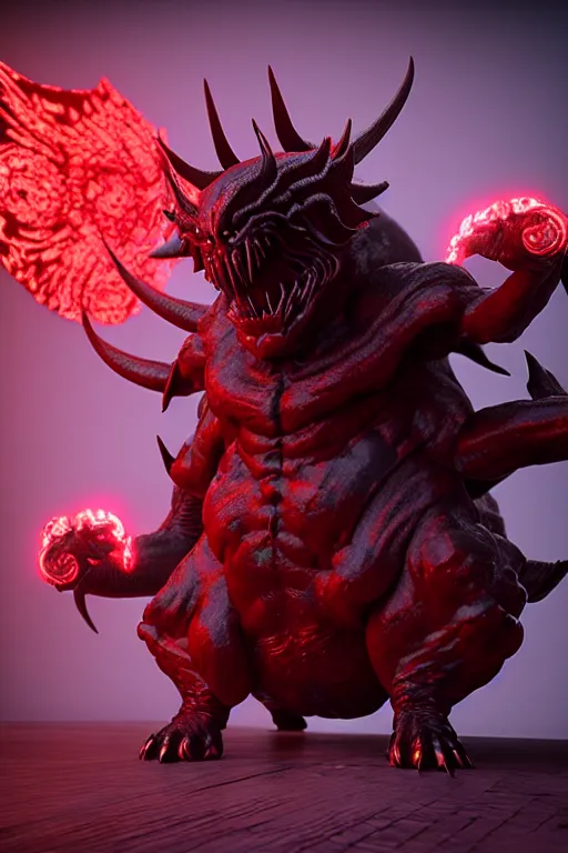 Image similar to a hyperrealistic rendering of an epic boss fight against an ornate supreme dark overlord by pokedstudio, rendered in blender