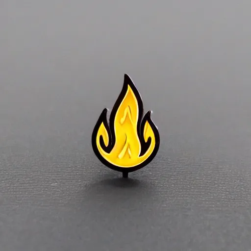 Prompt: a diamond enamel pin depicting a minimalistic clean fire flames warning label, smooth curves