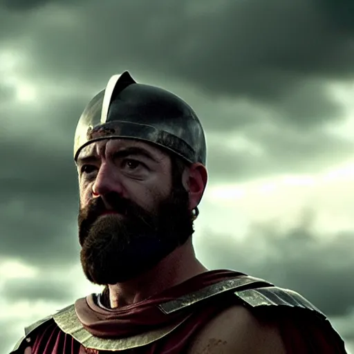 Prompt: cinematic film still of joe biden as leonidas without a beard in 3 0 0 movie, 8 k, epic moody sky, dramatic lighting