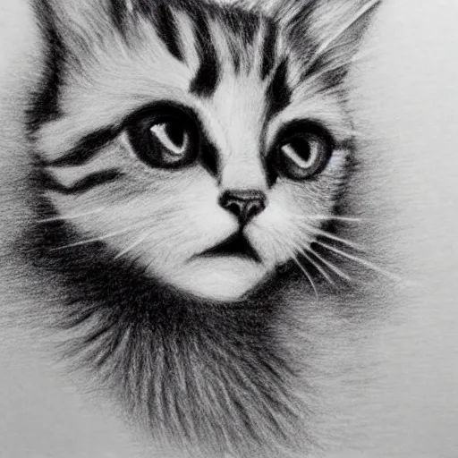 Prompt: a pencil drawing of a kitten, in the style of junji ito