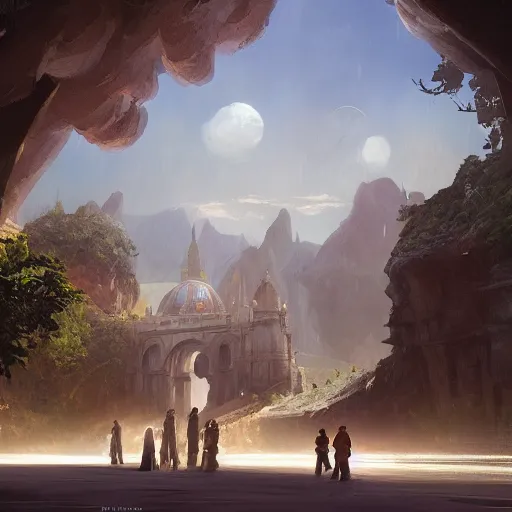 Image similar to star wars concept art of naboo by greg rutkowski, sharp foccus, cinematic ilumination, nostalgic atmosphere.