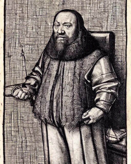 Image similar to “A portrait of a bearded Dwarf Lawyer by Hans Holbein (1523)”