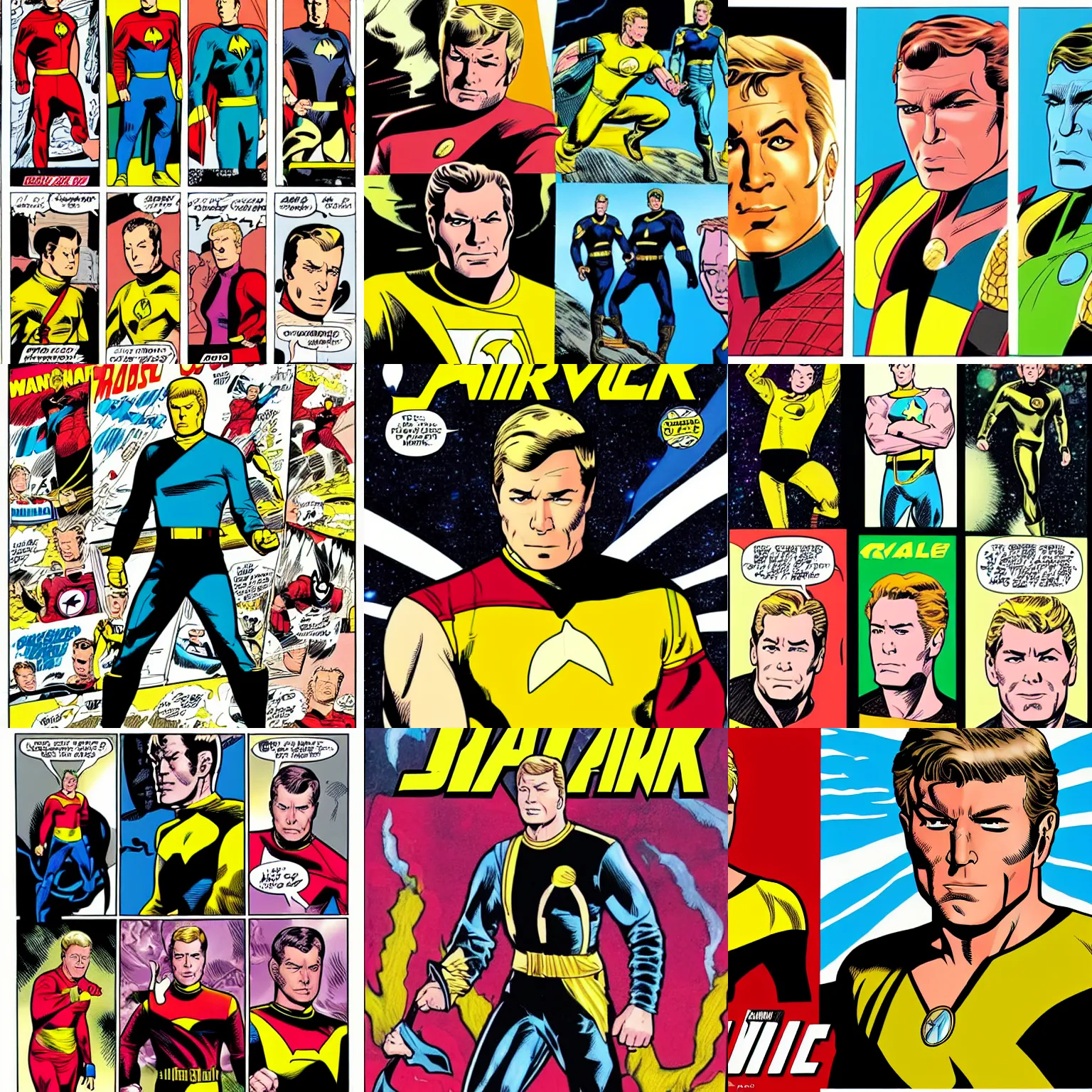Prompt: captain kirk as a comic book character marvel comics cover art