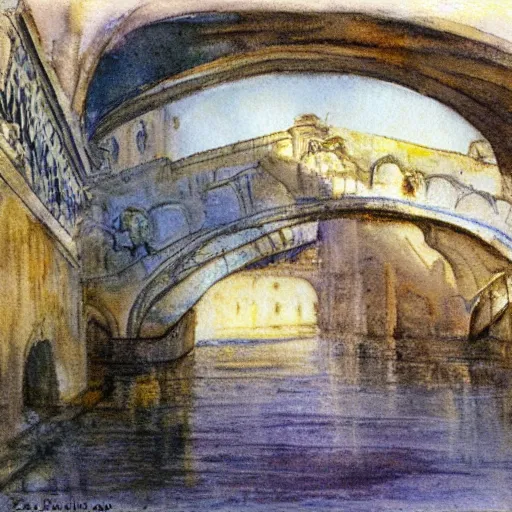 Prompt: the bridge of sighs in the style of vrubel, watercolor, pastel colors