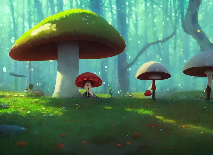 Image similar to mushroom forest, detailed, cory loftis, james gilleard, atey ghailan, makoto shinkai, goro fujita, studio ghibli, rim light, exquisite lighting, clear focus, very coherent, plain background, soft painting