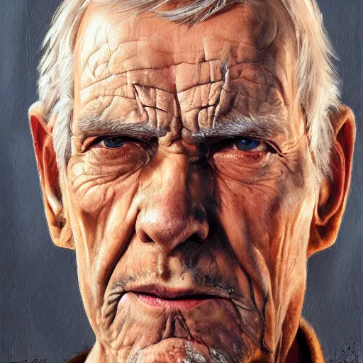 Prompt: modern oil portrait of old wrinkled gunslinger jack, with scar, very very very very very beautiful art, masterpiece, realistic and detailed, artstation, artificial lightning