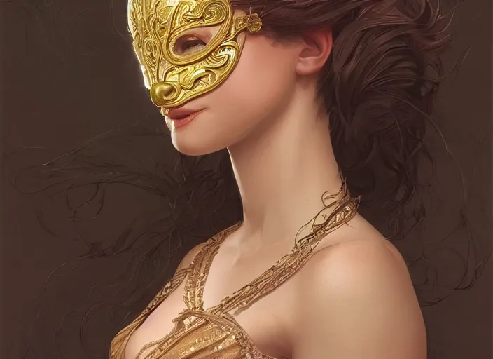 Image similar to masked, perfectly-centered-Portrait of the most beautiful woman on the planet , intricate, highly detailed, artstation, concept art, concept render, octane, redshift, smooth, sharp focus, illustration,award-winning, Unreal Engine 5, 8K, art by artgerm and greg rutkowski and alphonse mucha