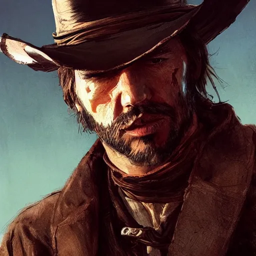 Image similar to portrait of an bandit with a long duster, drawn by ruan jia, fantasy art, red dead redemption, django, town background, weird west, deadlands, dramatic lighting, digital art, 8 k, extremely detailed