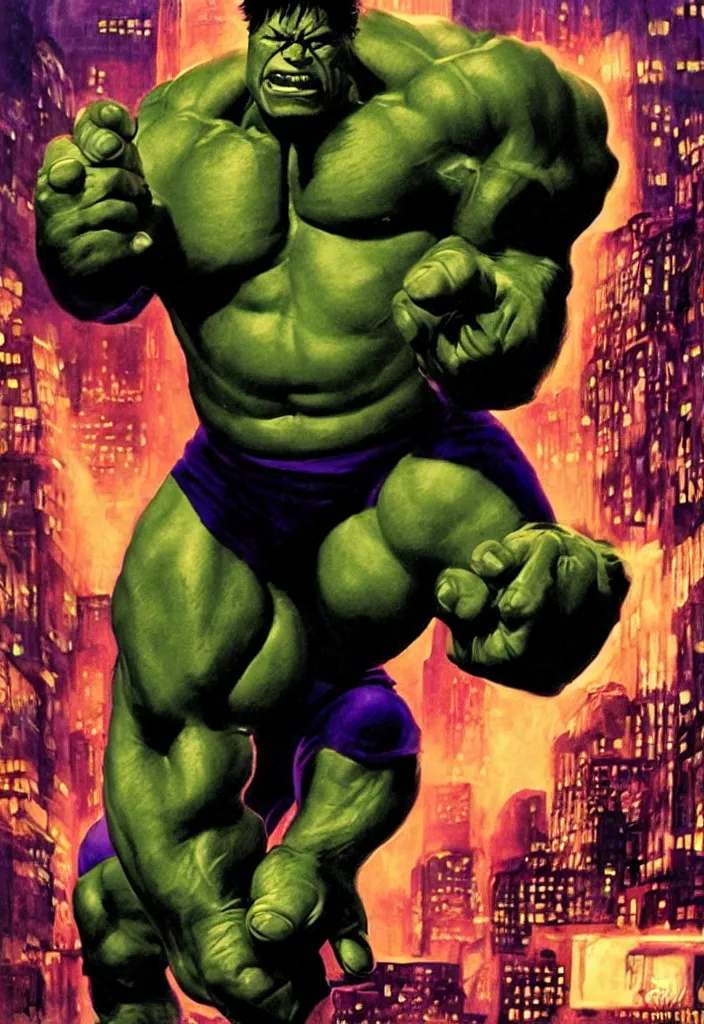 Image similar to a portrait of the incredible hulk looking angry in new york city by alex ross dramatic lighting.