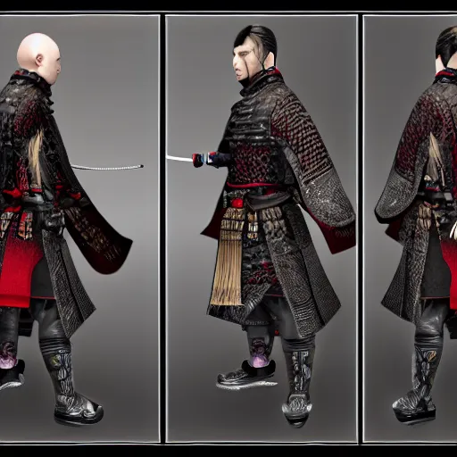 Prompt: Full body profile of Male Victorian Gothic Samurai Genshin Impact character, hd, intricate,8k, digital art