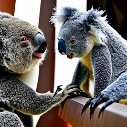 Prompt: scott morrison battles an angry koala over a wad of money