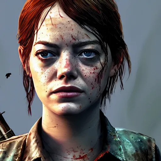 Prompt: emma stone in the last of us, apocalyptic background