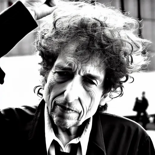 Image similar to pov bob dylan throwing a punch at the photographer