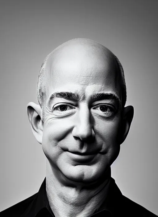 Prompt: photo of Jeff Bezos with hair and a beard, portrait photography, 85mm, studio lighting