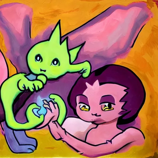 Prompt: Steven Universe has kitten fingers, oil painting by Geiger, eldritch horror