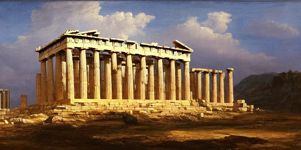 Image similar to a beautiful painting of a greek temple, parthenon, corinth, temple of athena, oil painting, louis dupre, joseph gandy, george maddox, raphael, thomas cole, edwin deakin, auguste racinut, frederic edwin church, masterpiece