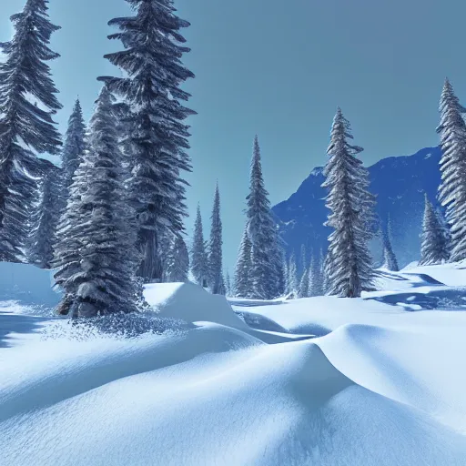 Image similar to heavy snowfall mountain setting, highly detailed, photorealistic shot, bright studio setting, studio lighting, crisp quality and light reflections, unreal engine 5 quality render