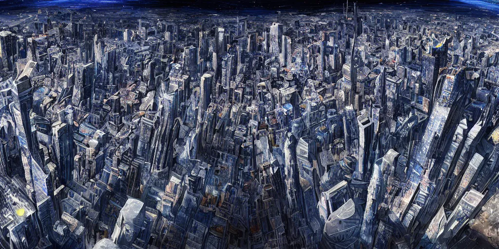 Prompt: incomprehensible space city, galaxy, highly detailed, epic, si - fi, insanely complex, 8 k, sharp focus, hyperrealism,