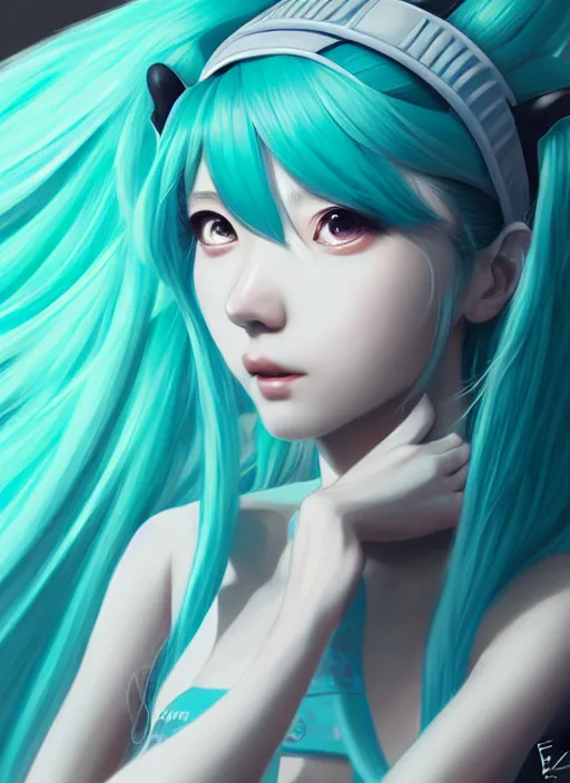 Prompt: portrait of hatsune miku, intricate, elegant, highly detailed, digital painting, artstation, concept art, smooth, sharp focus, illustration, by bartek fedyczak, erak note, tooth wu, neil richards, kan liu, siwoo kim, jisu choe