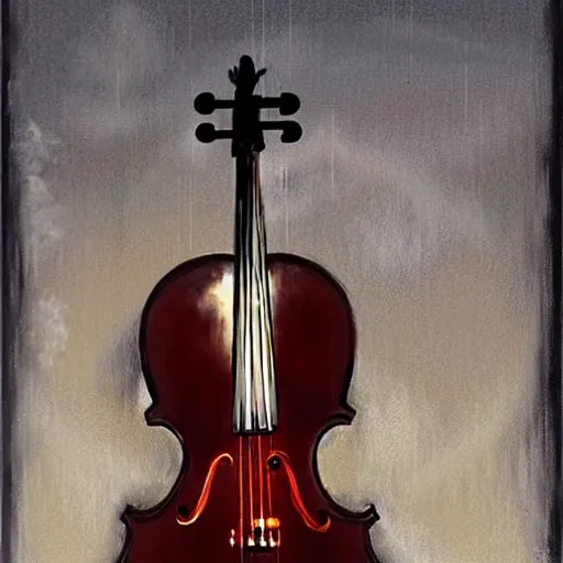 Image similar to cello violin concert art by banksy and alan lee