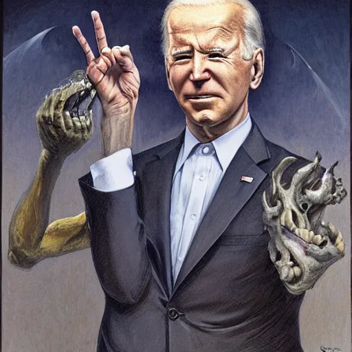 Image similar to terrifying, surreal portrait of joe biden by j. c. leyendecker, bosch, william blake, stephen gammell, jon mcnaughton, and beksinski