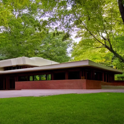 Image similar to house designed by frank lloyd wright, forest