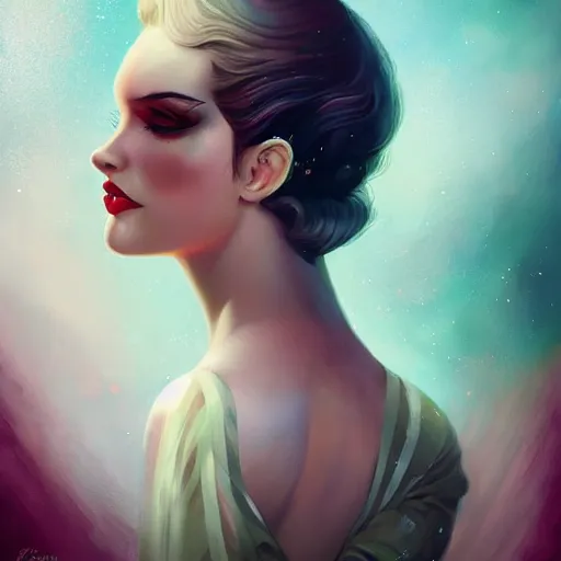 Image similar to a retro pinup by charlie bowater and anna dittmann and olivia de berardinis.