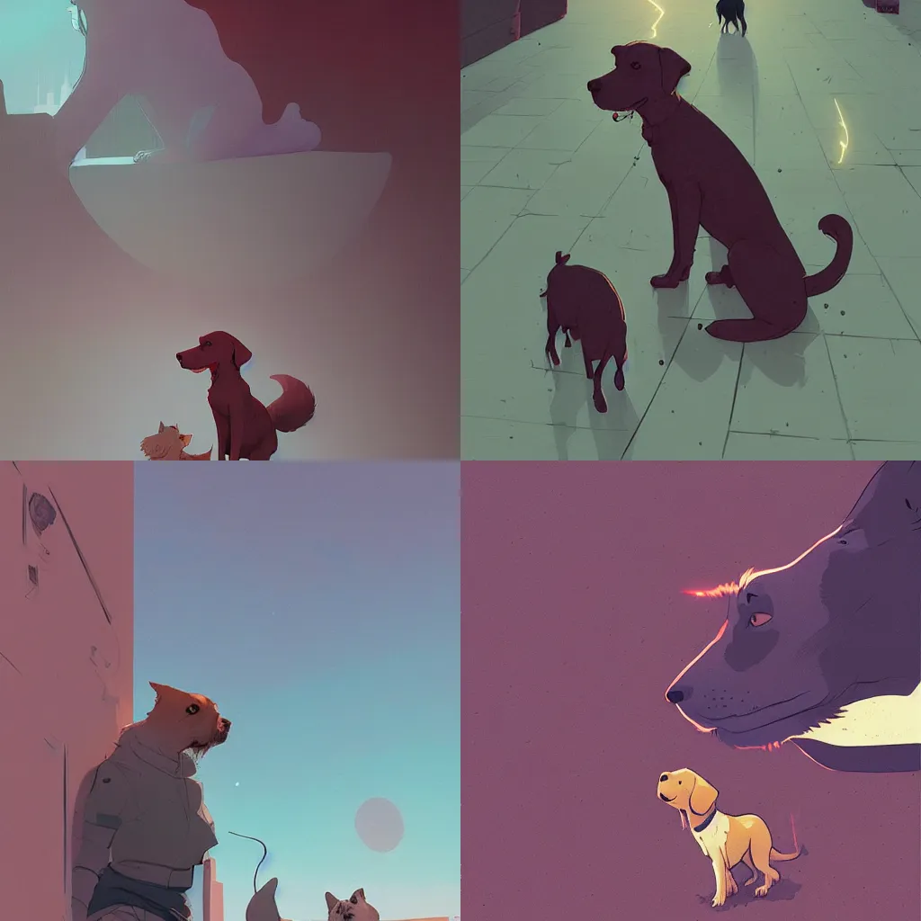 Prompt: dog by moebius and atey ghailan