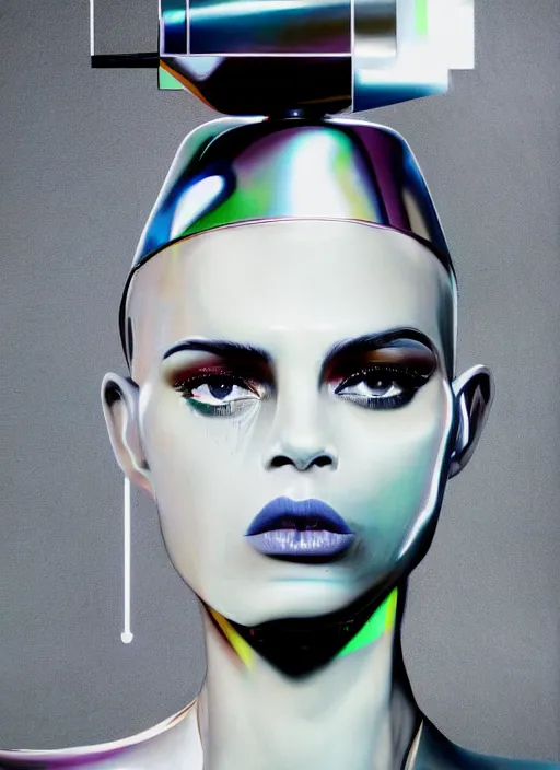 Image similar to futuristic lasers tracing, colorsmoke, leather fullbodysuit, pyramid hoodvisor, raindrops, wet, oiled, beautiful cyborg girl, by steven meisel, kaws, rolf armstrong, mondrian, kandinsky, perfect geometry abstract acrylic, octane hyperrealism photorealistic airbrush collage painting, dark monochrome, fluorescent colors, minimalist rule of thirds, eighties eros