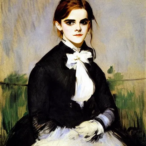 Image similar to portrait of emma watson, by manet, john singer sargent, carolus - duran, elegant, bold brushwork