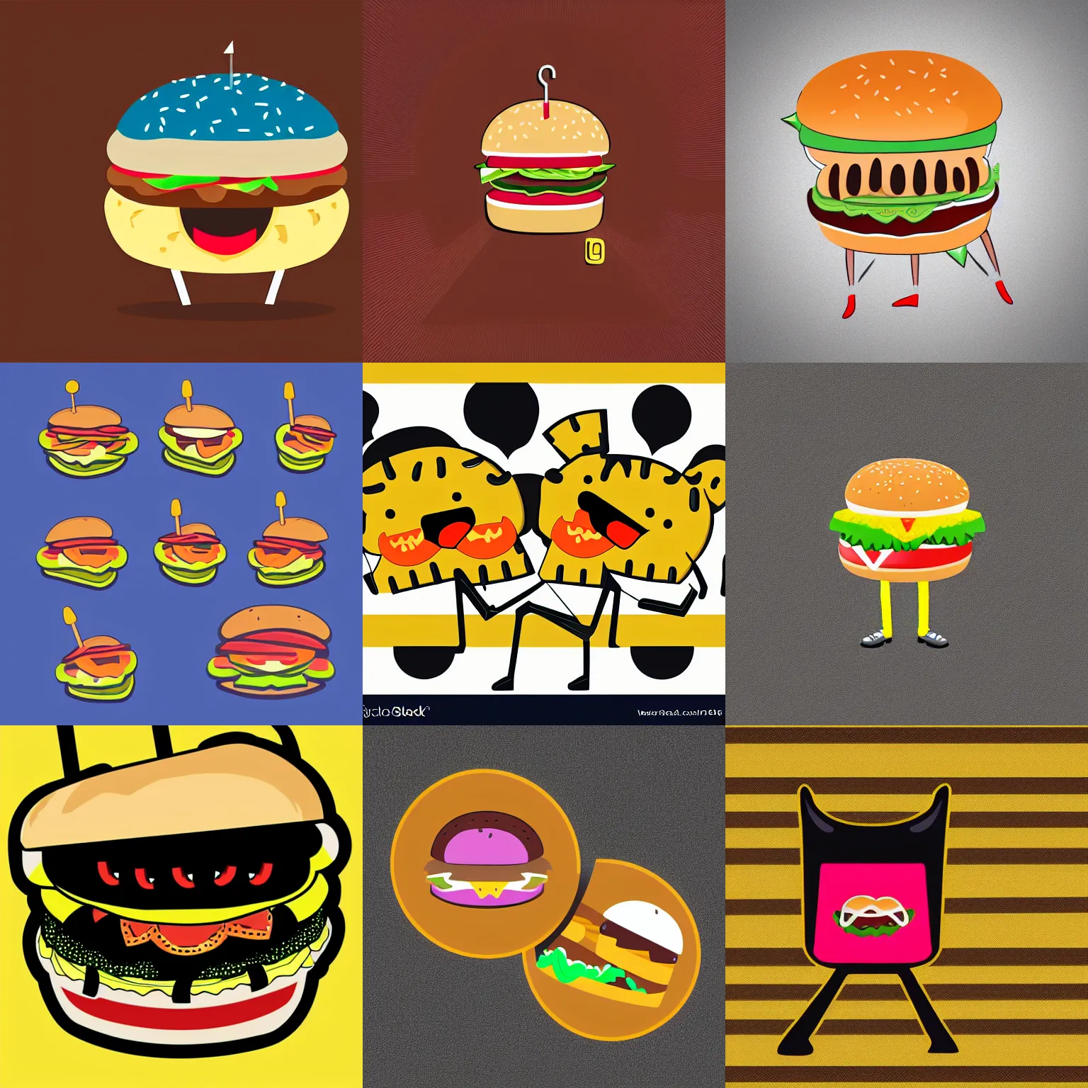 Prompt: logo walking happy burger with legs, vector art, behance, isometric, geometric