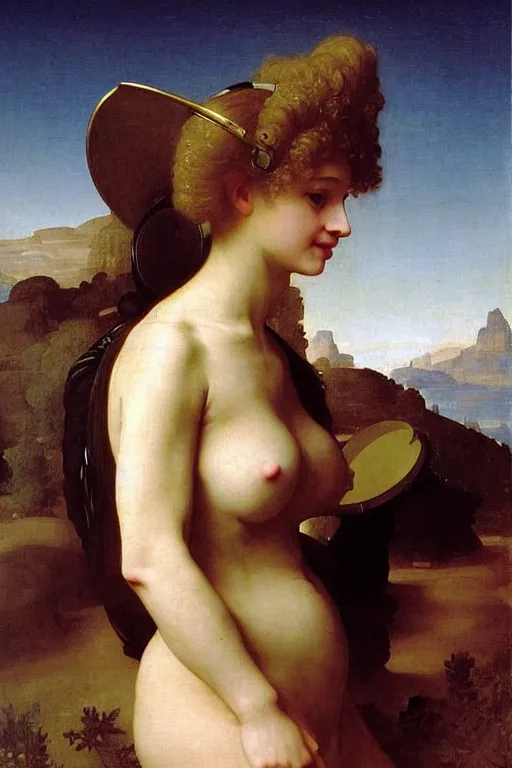 Image similar to portrait of women in astronaut helmets an ancient human species, single person, renaissance, rococo, by bouguereau