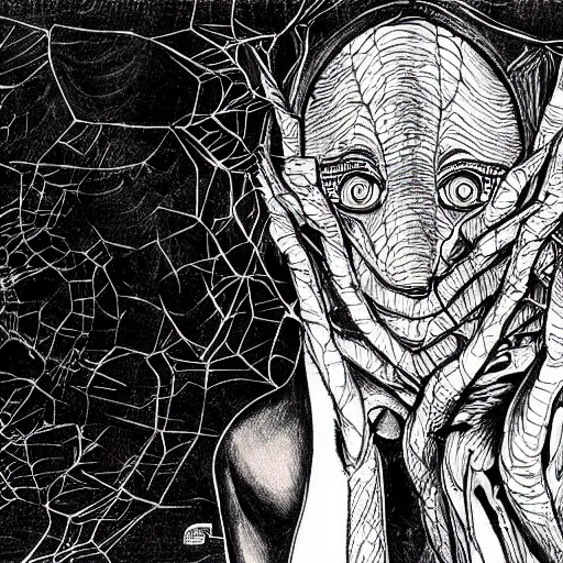 Image similar to arachnophobia, artwork by junji ito