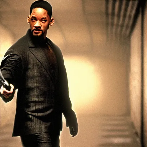 Image similar to will smith as neo in the matrix movies, cinematic, very detailed, photorealistic